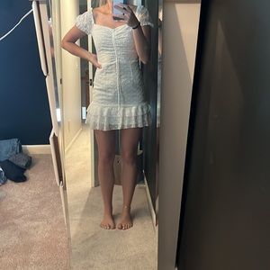 Princess Polly white with floral detail ruched top mini dress. Size US 4.
